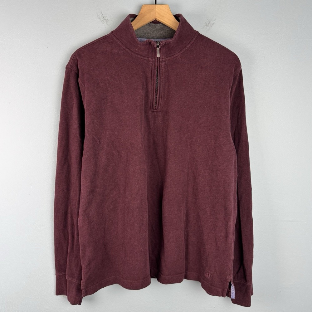 Brooks Brothers 1/4 Zip Pullover Mock Neck Logo Maroon Red Sweater Men's Large L